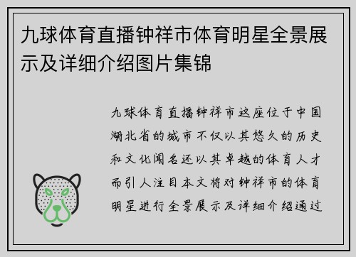 九球体育直播钟祥市体育明星全景展示及详细介绍图片集锦